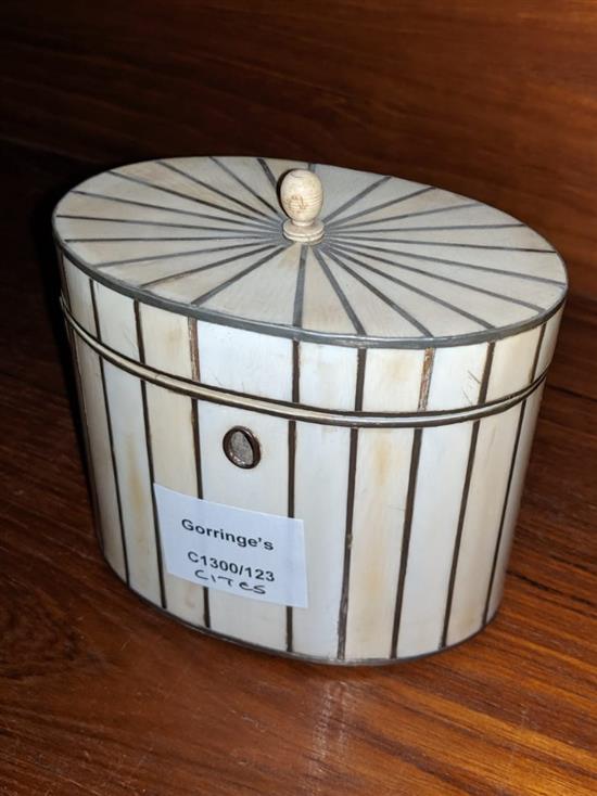 A Regency ivory veneered tea caddy, height 4.7in.